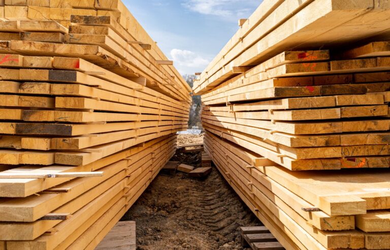 Stacked lumber in a wholesale supply yard